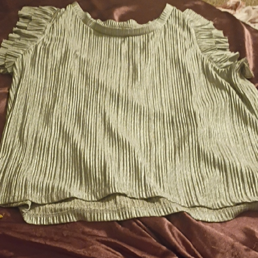 Nicole Miller New YorkPleated Short Sleeve Women's Top - Sage Green